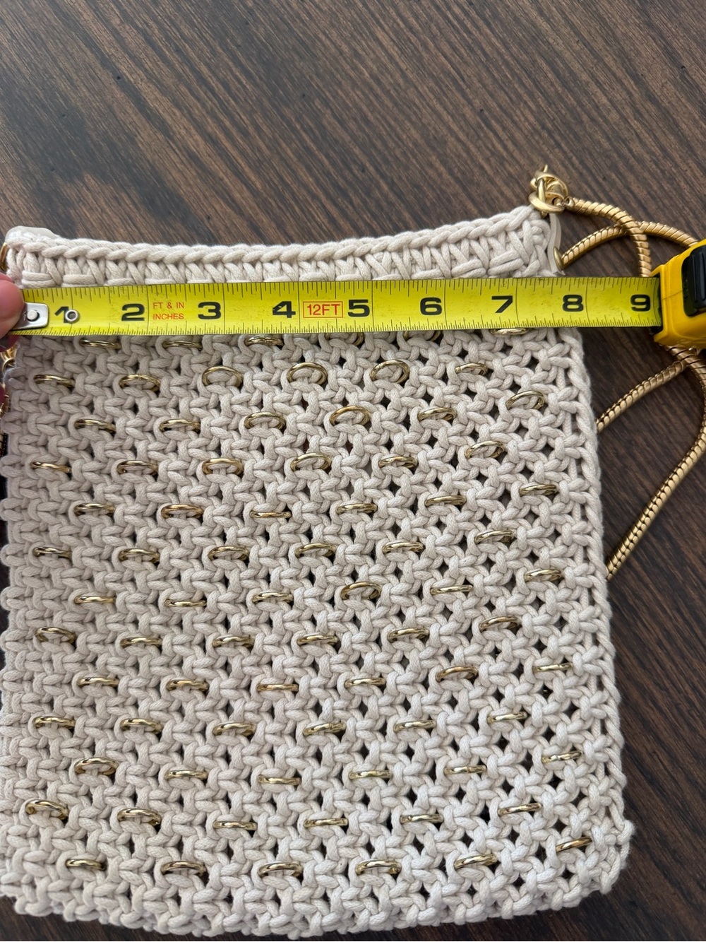 Clare V Cleore Bag in Cotton Cording w/ Gold Rings Snake Chain Crossbody Strap - Picture 14 of 14